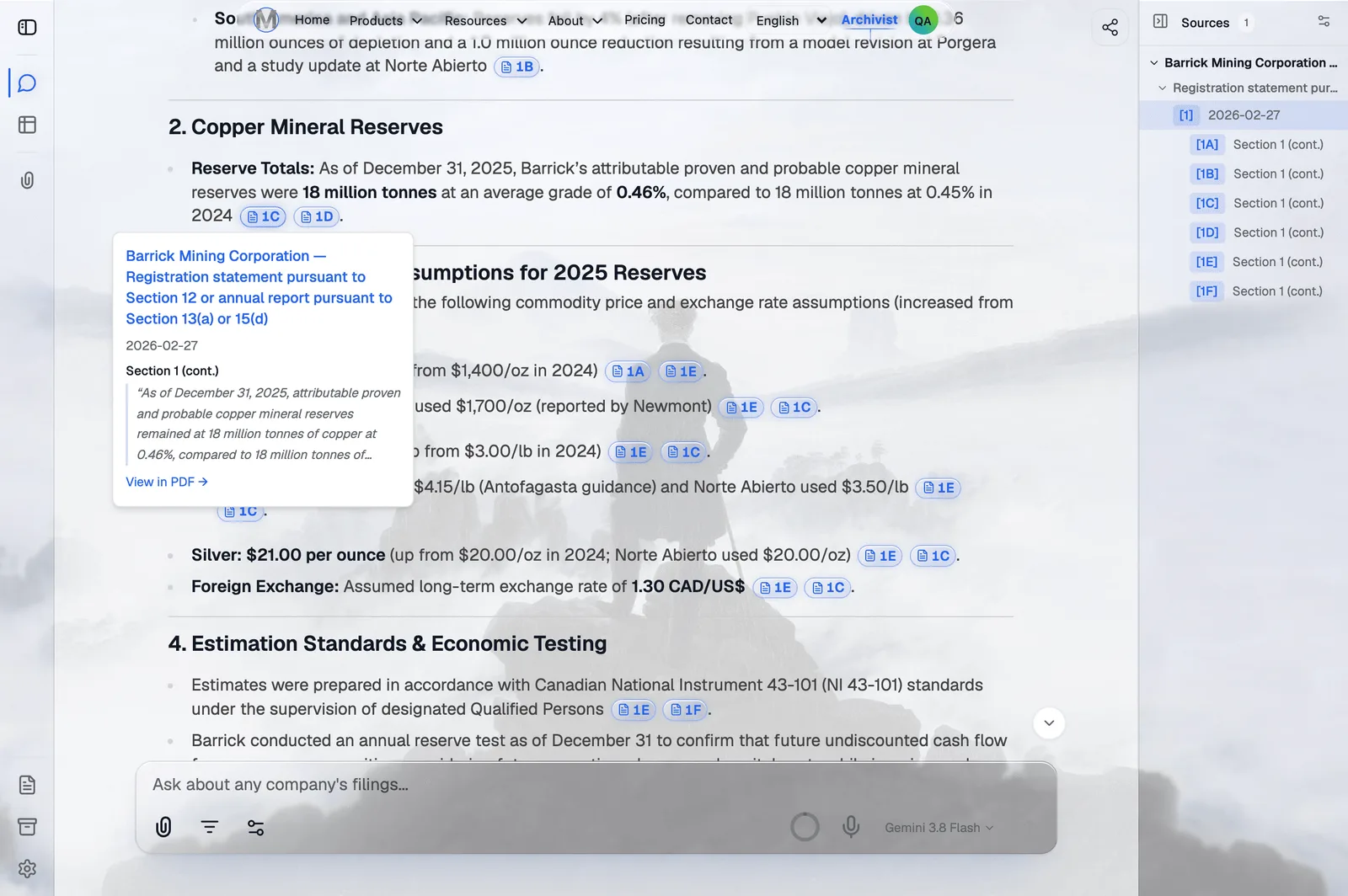 Archivist chat with cited sources